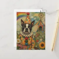Boston Terrier Fairy Clown Colorful Circus  Postcard