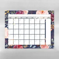 Navy Burgundy Floral Monthly Planner Calendar Magnetic Dry Erase Sheet