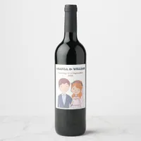 Simple, Cartoon-Iike  Spouses Illustration Wedding Wine Label