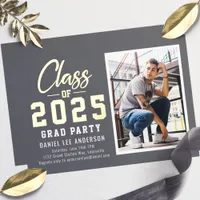 Gray Class of 2025 Photo Graduation Party Foil Invitation