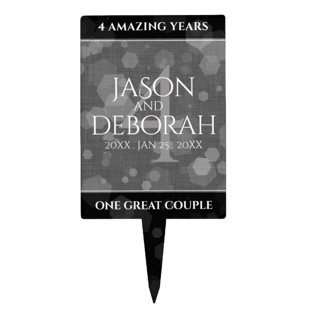 Elegant 4th Linen Wedding Anniversary Celebration Cake Topper