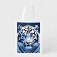 Blue eyed White Tiger Ai Art Grocery Bag