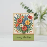 Vintage 1940s Flower Bouquet | Birthday Postcard