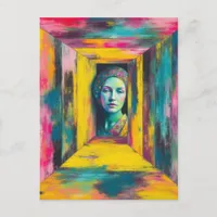 Surreal Woman Colorful Chalk Collage Postcard