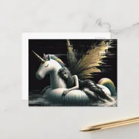 Gorgeous Fairy asleep on unicorn pool float glitch Postcard