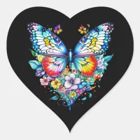 Butterfly and Floral Heart  Heart Sticker