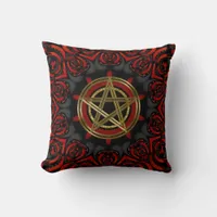 Gothic Black Red Gold Pentagram Symbol Throw Pillow