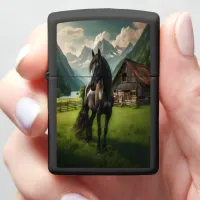 Black Horse in Mountain Meadow Zippo Lighter