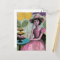 Beautiful Woman in pink at the Cupcake Table Postcard