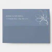 Minimalistic Floral Dusty Blue Script Wedding Envelope