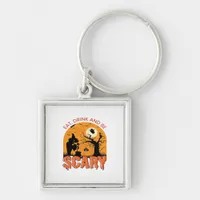 Eat Drink And Be Scary Halloween Scene Vintage Gra Keychain