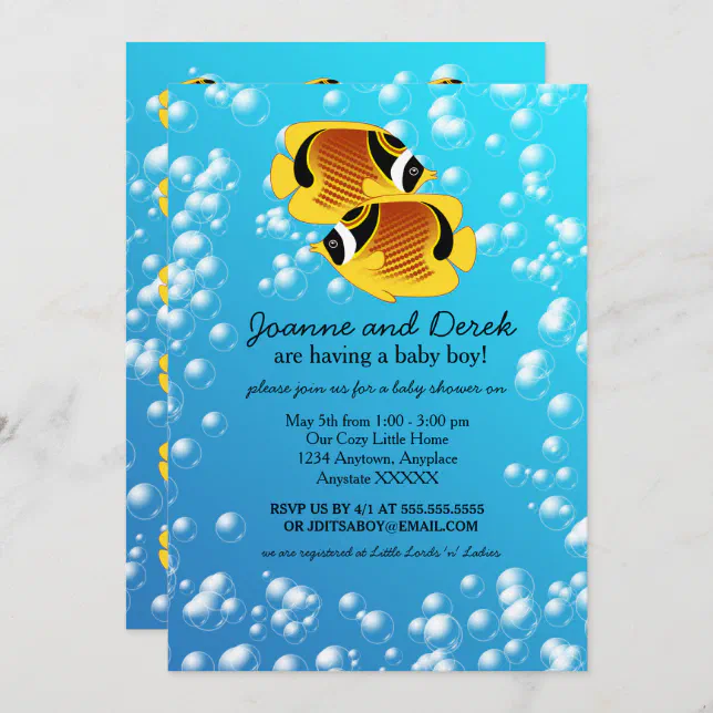 Raccoon Butterflyfish in Bubbly Water Baby Shower Invitation