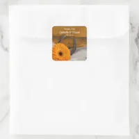 Orange Daisy Horseshoe Western Wedding Thank You Square Sticker