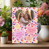 Colorful Watercolor Hearts Mother's Day Photo  Holiday Card