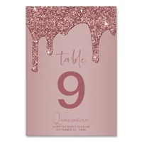 Luxury Rose Gold Glitter Drips Quinceanera Table Number