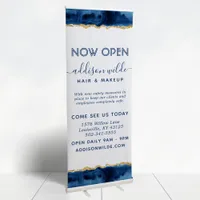 Navy Blue And Gold Watercolor Business Retractable Banner