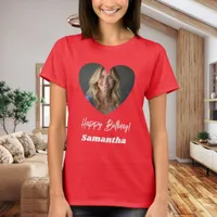 Photo heart name birthday woman red T-Shirt