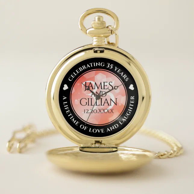 Elegant 35th Coral Wedding Anniversary Celebration Pocket Watch