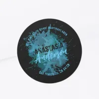 Teal Black Artistic Round Return Address Label