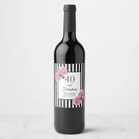 40 fabulous pink rose black white stripes birthday wine label