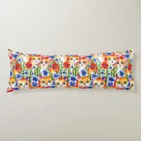 Whimsical Folk Art Watercolor Flowers and Cats Body Pillow