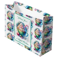 Pretty Watercolor Christmas Cup of Hot Cocoa Large Gift Bag