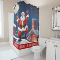 Santa On The Rooftops | Our First Christmas Name Shower Curtain