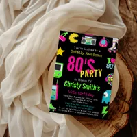 Custom Retro Neon 80's Birthday Party Invitation