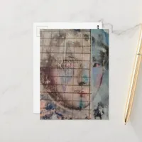 A Clown Face Abstract mixed media collage Postcard