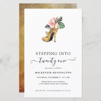 Budget Stepping Into 21 Floral Gold Heels Birthday