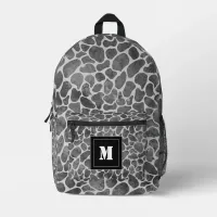 Black and Grey Leopard Print Pattern Monogram  Printed Backpack