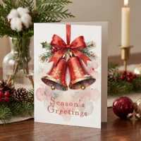 Traditional Watercolor Red Bells Christmas Holiday Card