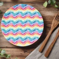 Pride Wavy Rainbow Stripes Pattern Summer Paper Plates