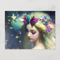 Fantasy Blond Woman and Butterflies Postcard