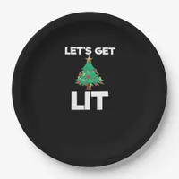 Let's Get Lit Christmas Tree Holiday Drinking Paper Plates