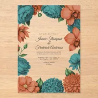 Teal & Coral Modern Botanical Wedding Acrylic Invitations
