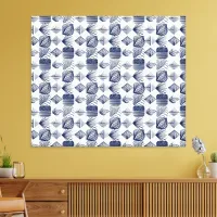 Bold Caribbean Tribal Mudcloth: White, Navy Blue Canvas Print