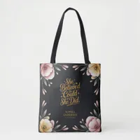 Graduation Inspirational Quote Black & Gold Floral Tote Bag