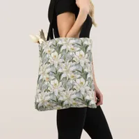 Beautiful White Lily with Stained Glass  Tote Bag