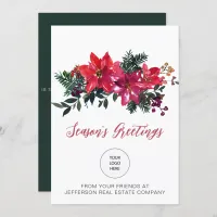 Red Poinsettias Holly Company Logo Business Holiday Card