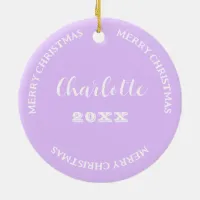 Daughter Photo And Name Lilac Merry Christmas Ceramic Ornament