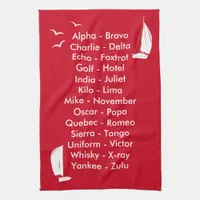 Phonetic Alphabet Red Sailboat Kitchen Towel