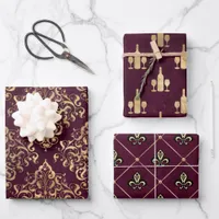 Vintage Paris Burgundy and Gold Grunge Wine Wrapping Paper Sheets