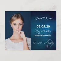 Graduation party blue Save the Date photo 2022 Postcard
