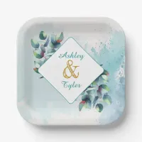 Watercolor Eucalyptus Botanical Wedding   Paper Plates