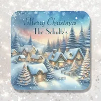 Whimsical Village Christmas Personalized Square Sticker