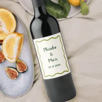 Handwritten Bold Whimsical Wavy Border Wedding  Wine Label