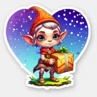 Cute Christmas Elf Holding Gift Sticker