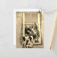 Retro Dairy Princess Collage Sepia Postcard