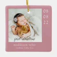 Pink Baby's First Christmas Photo Ceramic Ornament